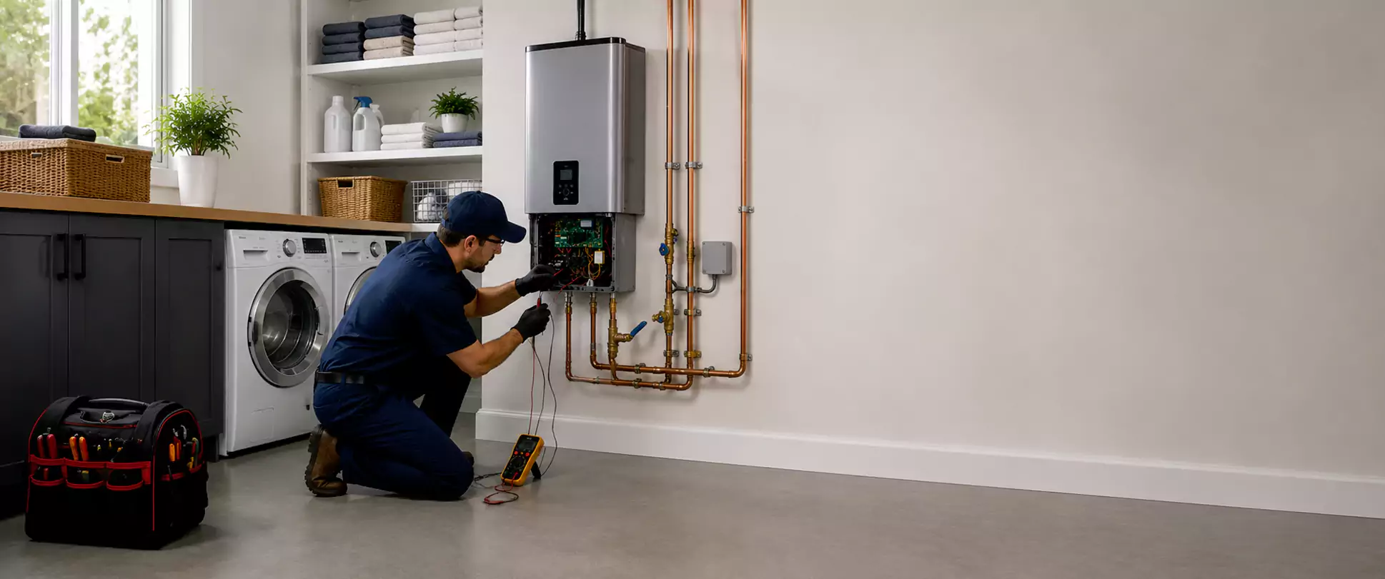 Tankless Water Heater Installation technician background in Katy TX
