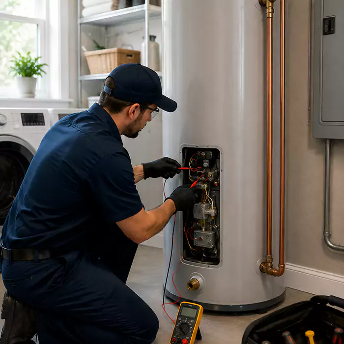Technician providing emergency water heater repair in Katy TX